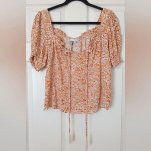 NWT Cupcakes and Cashmere Floral Blouse Ruffle Neck Puff Sleeve| Women Size XS